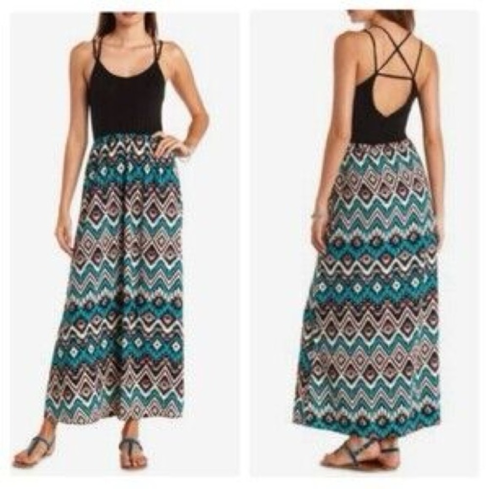 Charlotte Russe Chiffon Print Geometric Pattern Aztec Print Maxi Dress